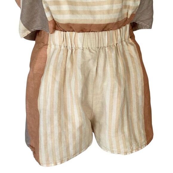 Elevenses by Anthropologie Linen Blend Romper Women’s Small Shorts Top - Picture 5 of 8